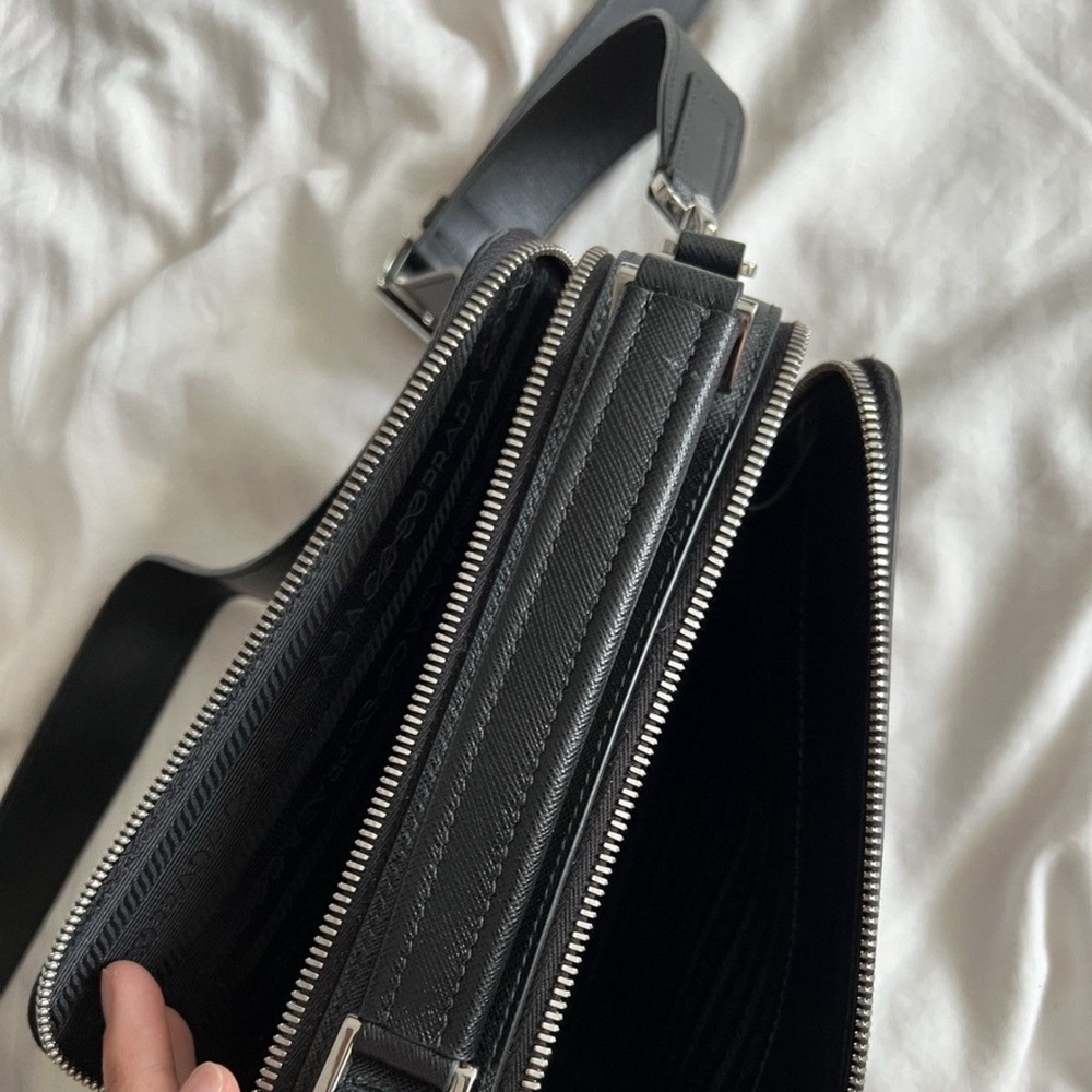 Prada Saffiano Leather Brique Bag Collection - Black, Brown, Gray, Blue - Picture 4 of 12